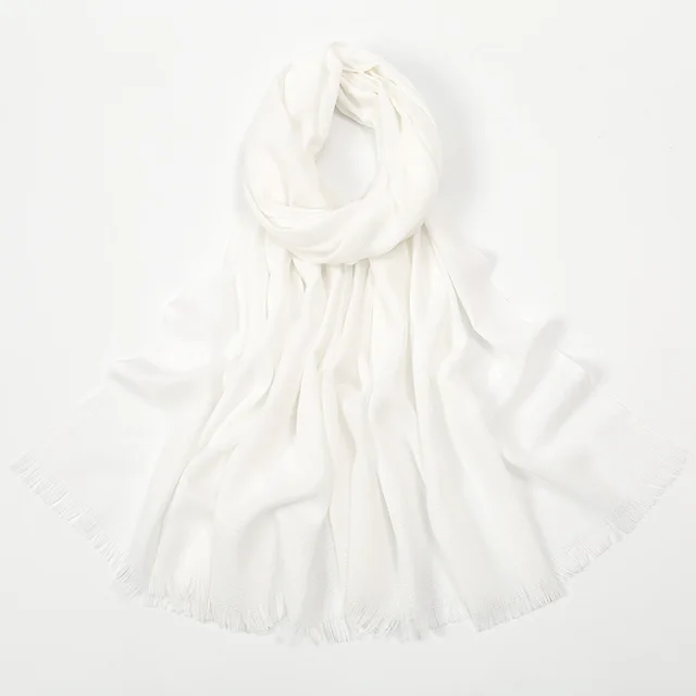 Flat Slub Cotton Solid Color Scarf Breathable Monochrome 8 Milky White - Shop at LoveMi