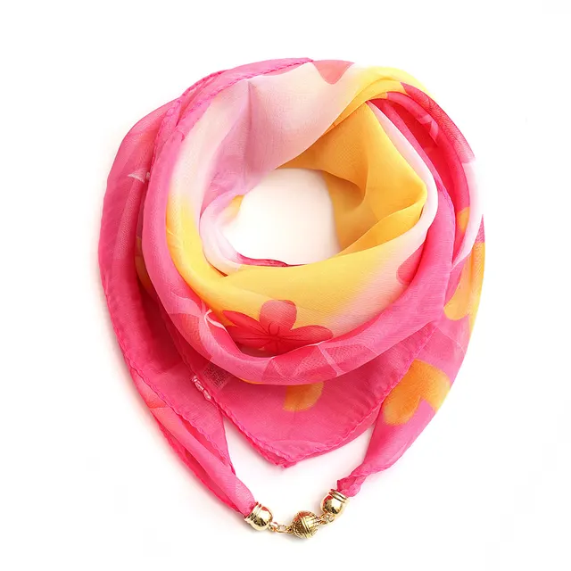 Two Colors Golden Ball Chiffon Magnetic Buckle Silk Scarf 3 Rose Red Yellow - Shop at LoveMi