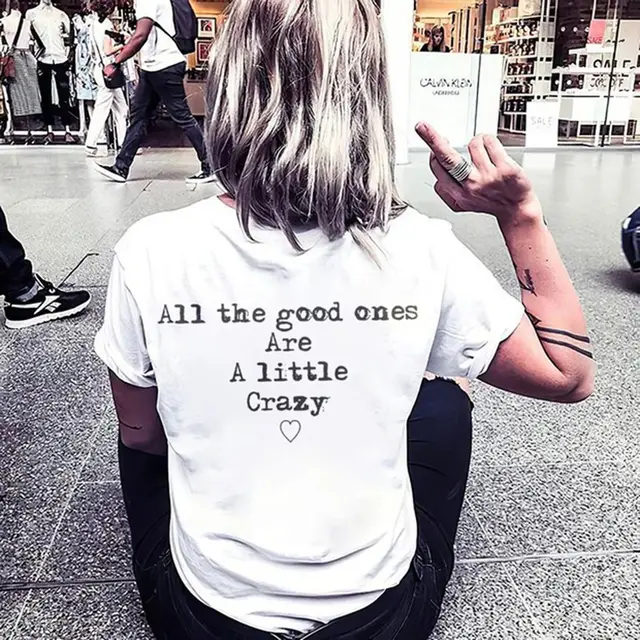 European And American Letter Print Loose Casual Short Sleeve White - Shop at LoveMi