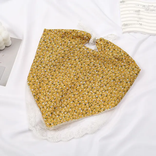 Scarf White Lace Triangle Fashion Hand Painted 3 Turmeric - Shop at LoveMi