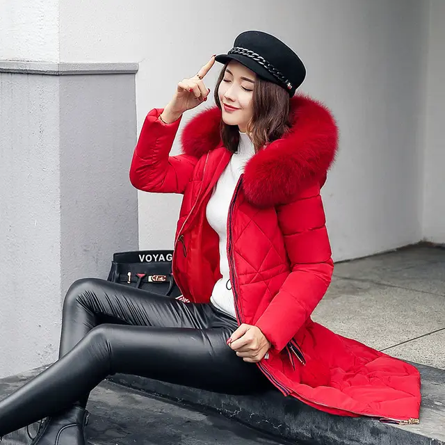 Winter Women's Clothing Korean Style Cotton padded Overknee Lengthened Red - Shop at LoveMi