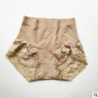 Plus Size High Elastic Belly Contracting Hip Lifting Bamboo Fiber Women's Underwear High Waist - Skin Color In Lace - View 1