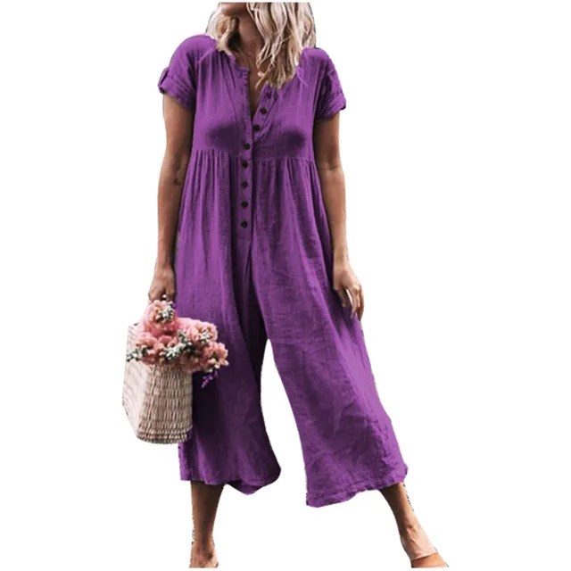 Women's Casual Versatile Color Blocking Jumpsuit Purple - Shop at LoveMi