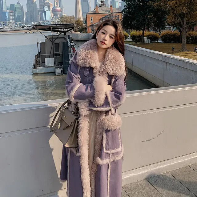 Women's, Purple Fur Fur Integrated Lamb Wool Coat Purple - Shop at LoveMi