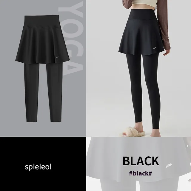 Yoga Culottes For Women High Waist Hip Lift Outer Wear Spring And Autumn Thin Fake Two piece Skort Black - Shop at LoveMi