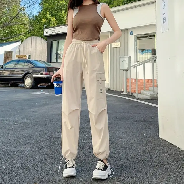 American Style Overalls Quick drying Sports Straight Wide Leg Apricot Beige - Shop at LoveMi