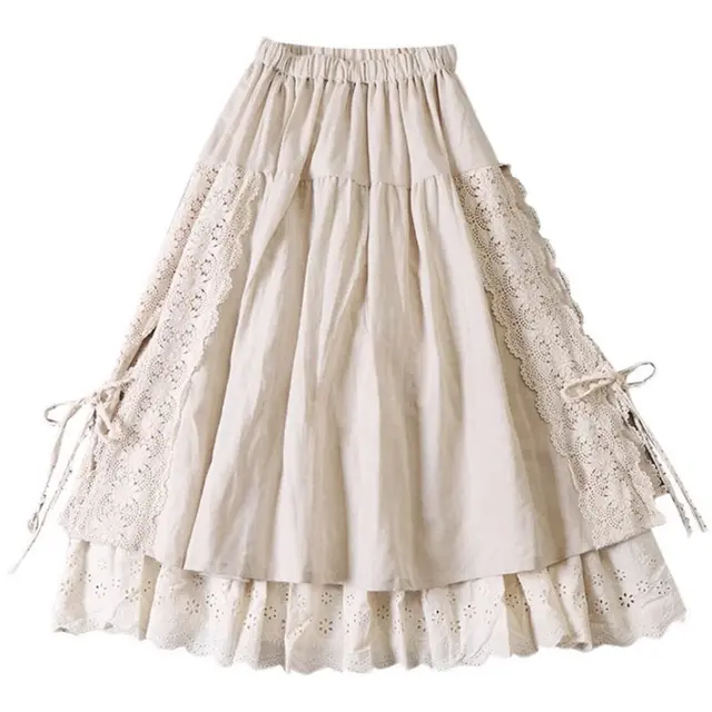 Japanese Linen Lace up Skirt With Lining Optic Linen - Shop at LoveMi