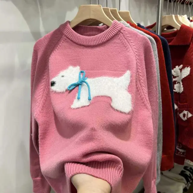 New Autumn And Winter Lazy Style Thickened Inner Wear Cartoon Knitted Sweater Pink - Shop at LoveMi