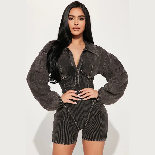 American Deep Women's Jumpsuit Slim Fit Waist controlled Long Sleeves T3371 Black - Shop at LoveMi