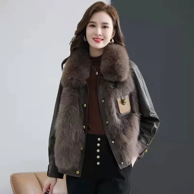 Artificial Fur Coat Cold proof Warm Thick Fur Collar Design Sense Brown Cotton And Thickening - Shop at LoveMi