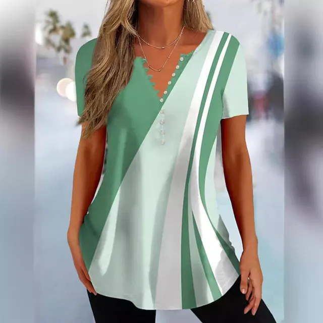 Summer Women's Button Geometric Print Casual Top 1Style - Shop at LoveMi