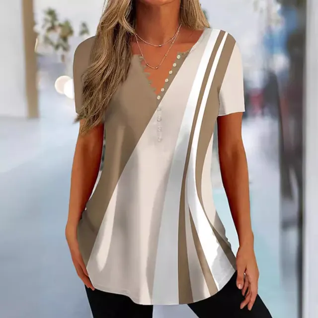 Summer Women's Button Geometric Print Casual Top 2Style - Shop at LoveMi