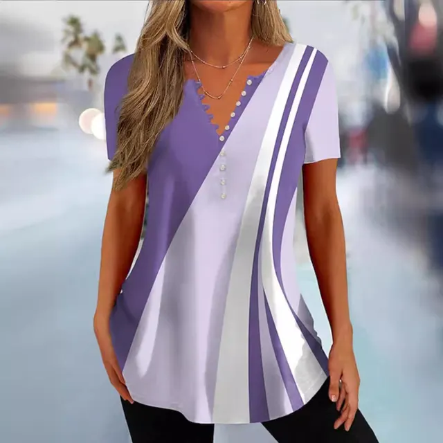 Summer Women's Button Geometric Print Casual Top 5Style - Shop at LoveMi