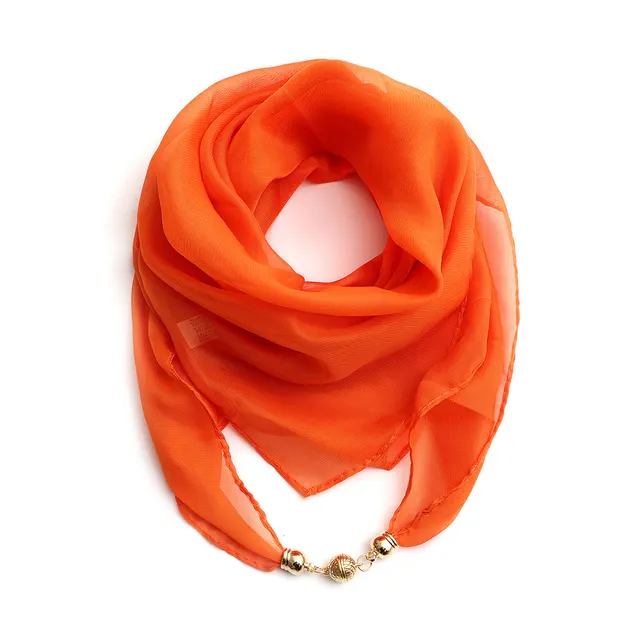 Fashion Monochrome Golden Ball Chiffon Magnetic Buckle Silk Scarf 4 Orange - Shop at LoveMi