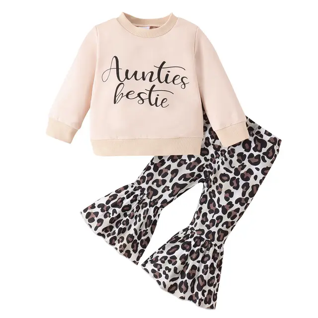 Parent child Clothes Suit Clothes Girls' Sweater Top Leopard Print Bell bottom Pants Aunties - Shop at LoveMi