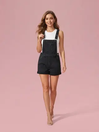 Rolled Cuff Denim Overalls