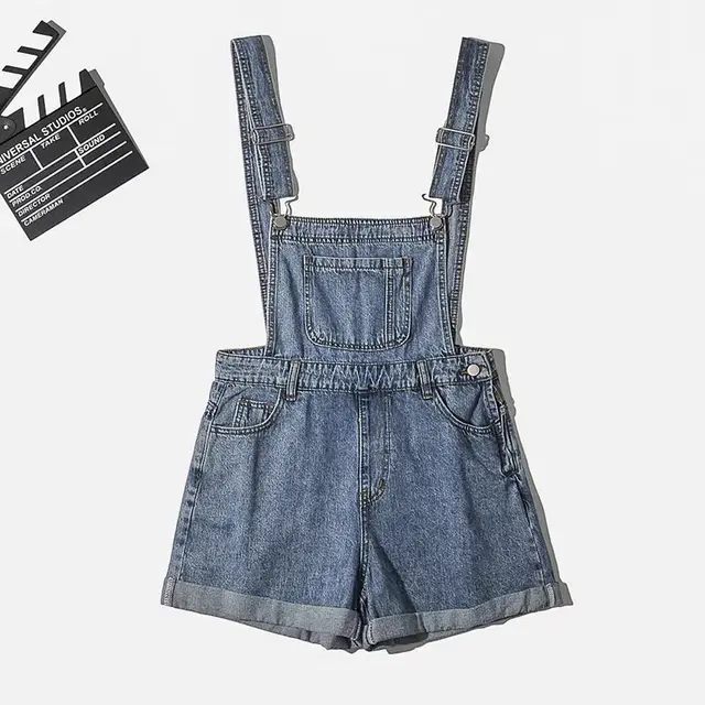 Loose fitting Curl All matching Jeans Suspender Pants Dark Blue - Shop at LoveMi
