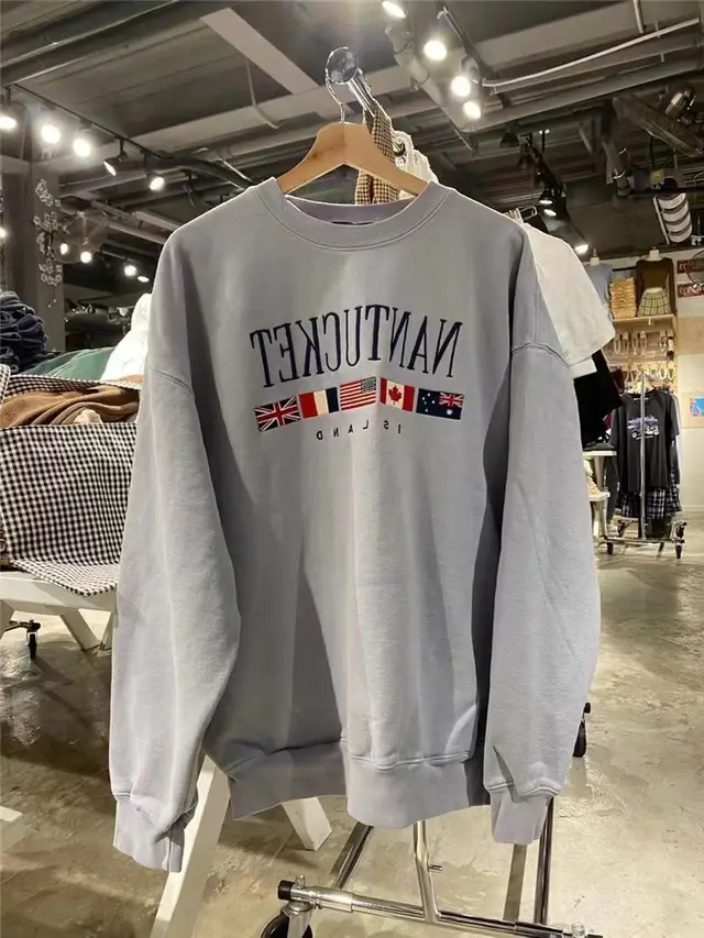 American Retro Alphabet Embroidered Sweater Pullover Jacket Gray - Shop at LoveMi