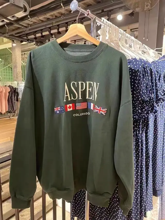 American Retro Alphabet Embroidered Sweater Pullover Jacket Green - Shop at LoveMi