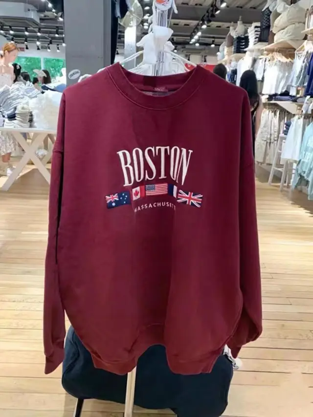 American Retro Alphabet Embroidered Sweater Pullover Jacket Red - Shop at LoveMi