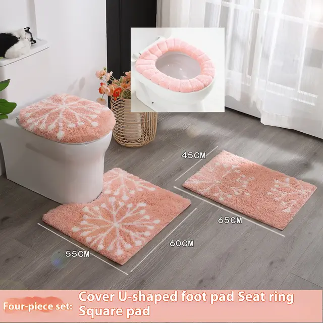 Toilet Seat Cover Toilet Seat Toilet Four Plush Pink Snowflake 4Piece Set - Shop at LoveMi