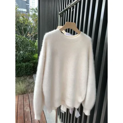 Women's Autumn And Winter Mohair Loose Sweater White - Shop at LoveMi