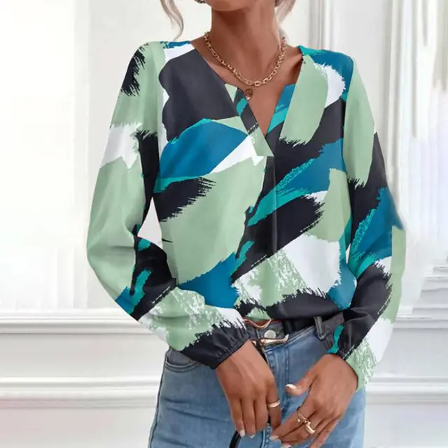 Multicolor Irregular Graffiti Round Neck Long Sleeve Women's Shirt - Shop at LoveMi