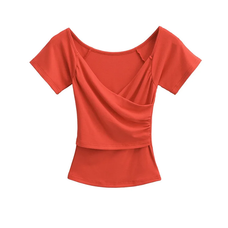 Cross V neck Pure Desire Sexy Short Sleeve Slim Fit Red - Shop at LoveMi