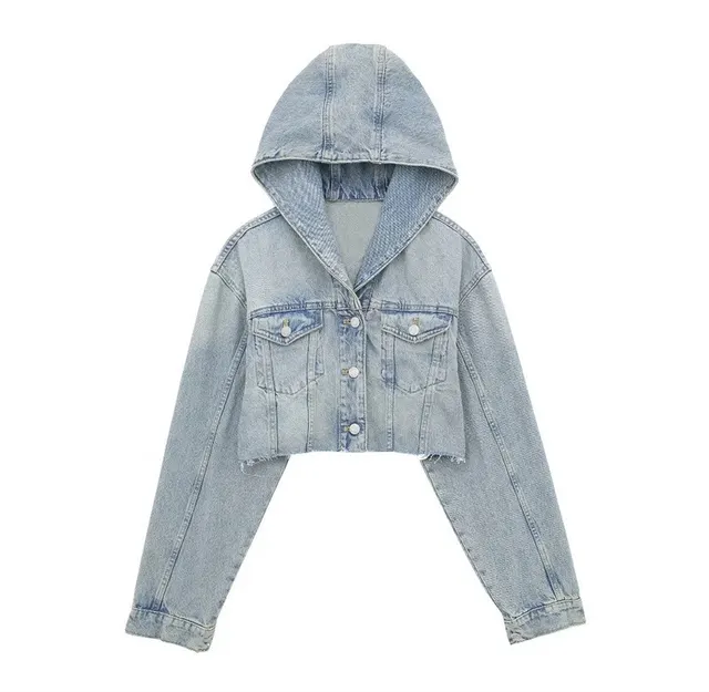 Hot Girls Washed Frayed Hem Hooded Denim Jacket Coat Denim Blue - Shop at LoveMi