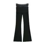 Double-layer Flanging Lace Stitching Bootcut Trousers Spring Small Slim Elastic Draped Mop Trousers - Black