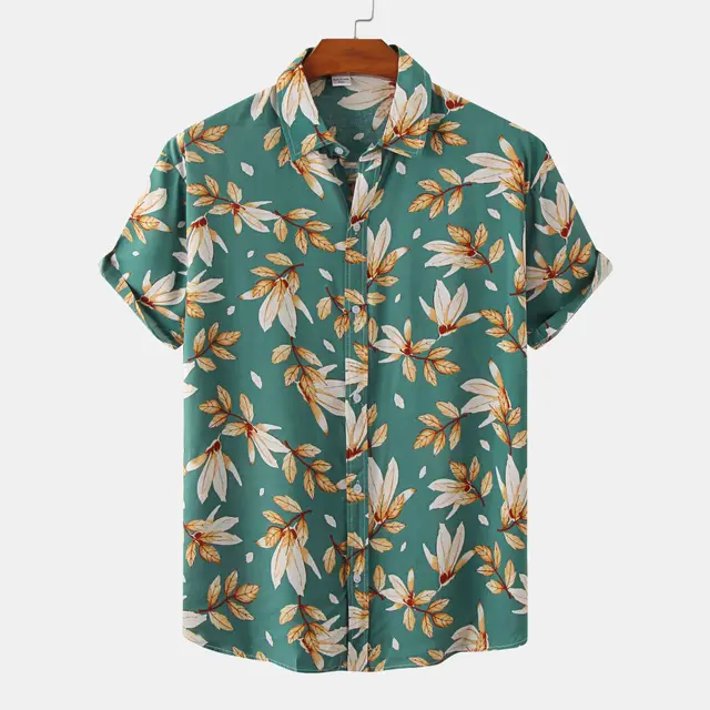 Summer Men's Fashion Floral Short Sleeve Shirt Green - Shop at LoveMi