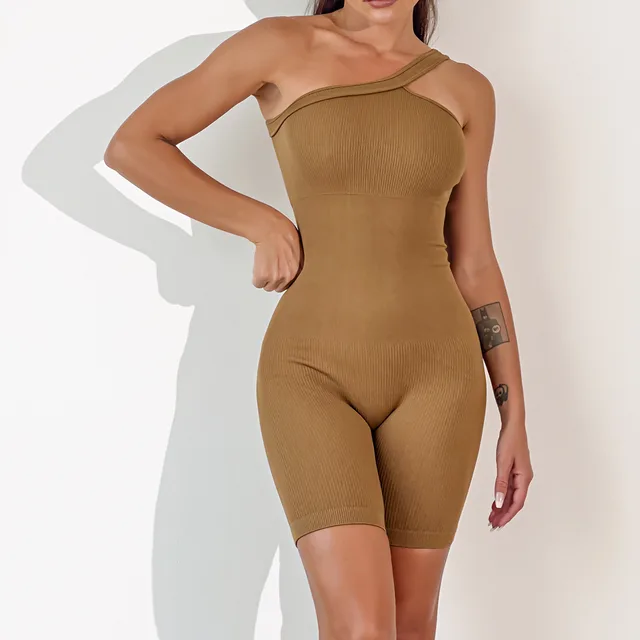 Yoga Wear Pilates Suit Chest Pad Quick drying Sling One piece Tights Brown - Shop at LoveMi