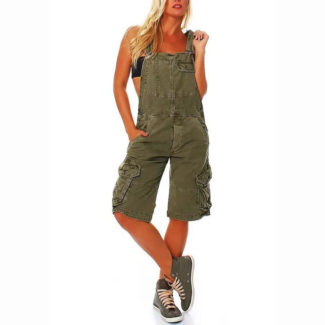 U collar Strap Type Suspender Pants Women's Casual Fashion Army Green - Shop at LoveMi