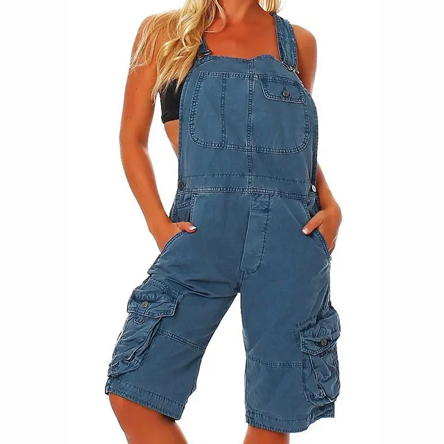 U collar Strap Type Suspender Pants Women's Casual Fashion Blue - Shop at LoveMi