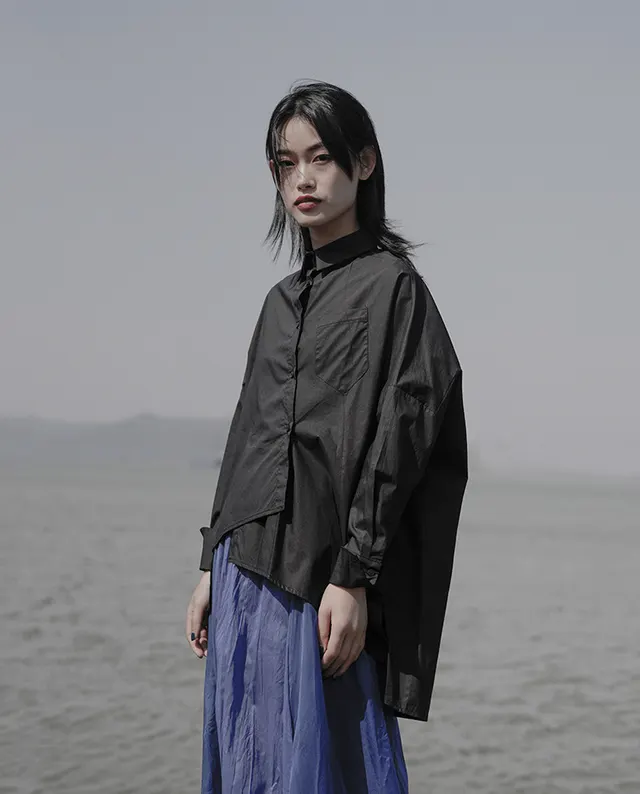 Dark Design White Shirt Asymmetric Niche Irregular Cotton Shirt Black - Shop at LoveMi