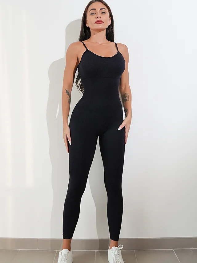 Womens Sexy Unitard One Piece Jumpsuit Spaghetti Strap Tummy Control Rompers Sleeveless Bodysuits Outfits Black - Shop at LoveMi