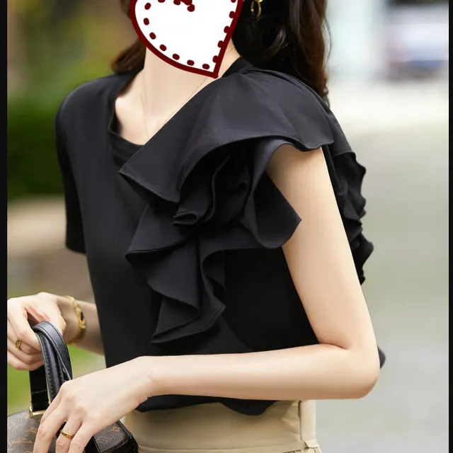 Irregular Ruffled Sweet Temperament Top For Women Black - Shop at LoveMi