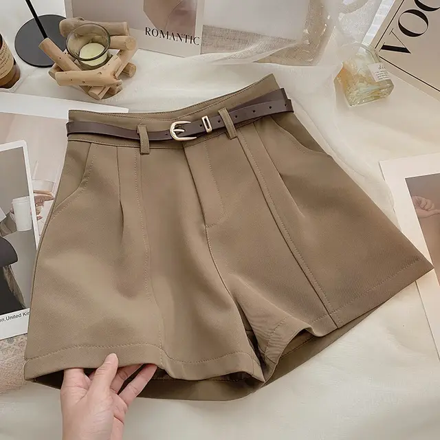 Style Retro Simple High Waist A Line Wide Leg Pants Khaki - Shop at LoveMi