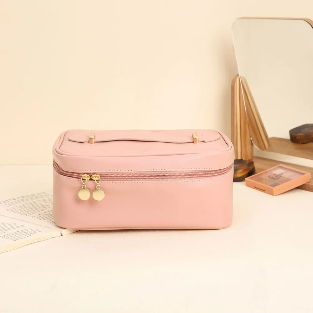 Large Capacity PU Waterproof Student Portable Portable Toiletry Bag Pink - Shop at LoveMi