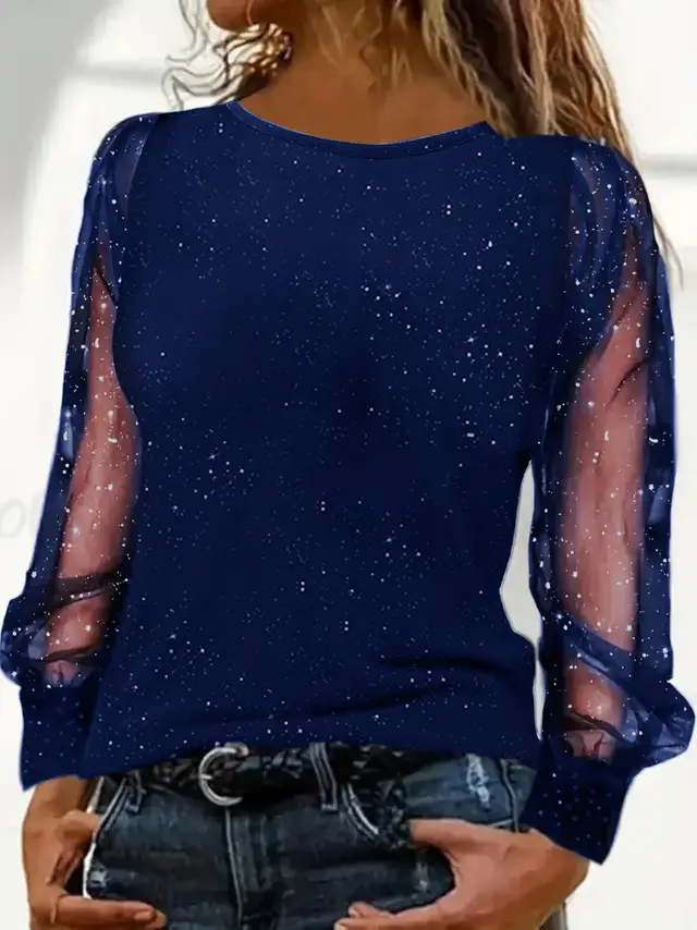 Ladies New Long Sleeve Crew Neck Casual Loose fitting T shirt Top Blue - Shop at LoveMi