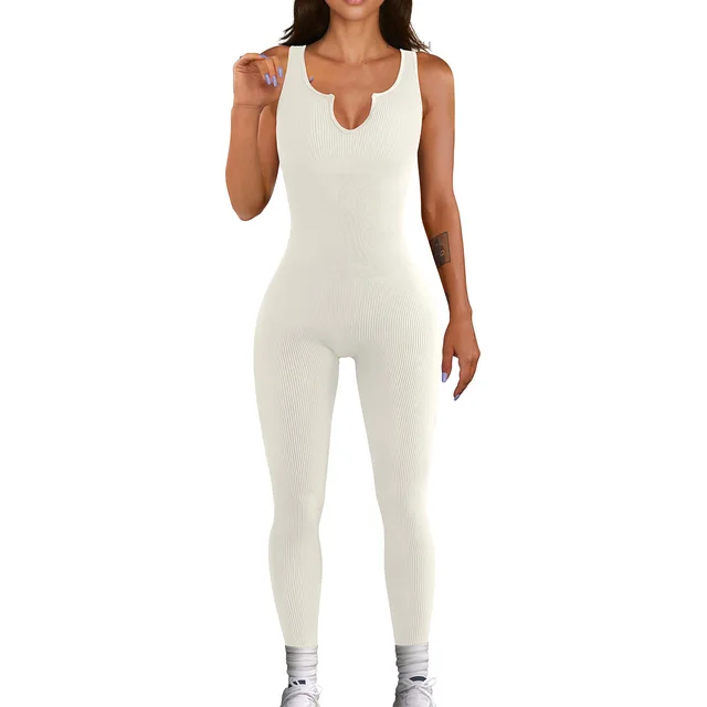 Women Sleeveless Vest Jumpsuit High Elastic Thread White - Shop at LoveMi
