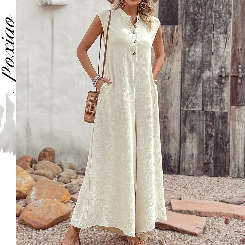 Women's Versatile Casual Solid Color Jumpsuit Apricot - Shop at LoveMi