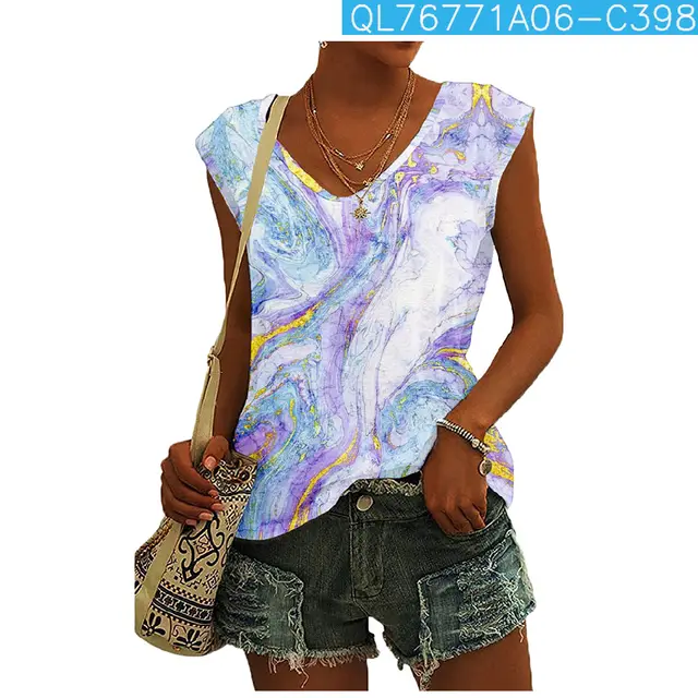 3D Digital Printing Basic Sleeveless V neck Women's Vest Short Top 4 C398 - Shop at LoveMi
