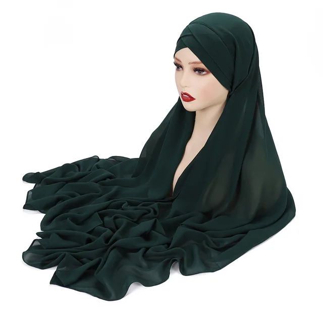 New Convenient Closed toe Scarf Four Seasons Universal Plain Chiffon Dark Green - Shop at LoveMi