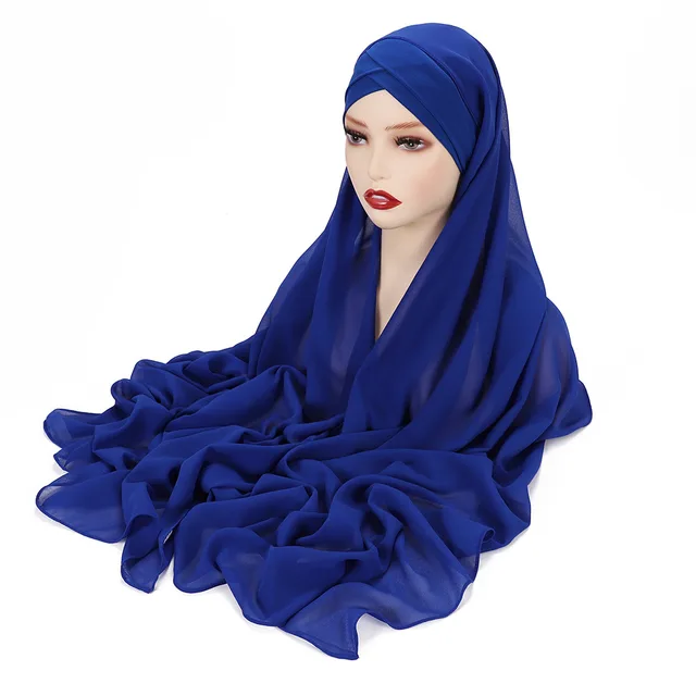 New Convenient Closed toe Scarf Four Seasons Universal Plain Chiffon Sapphire Blue - Shop at LoveMi