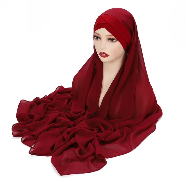 New Convenient Closed toe Scarf Four Seasons Universal Plain Chiffon Wine Red - Shop at LoveMi