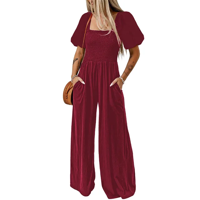 Women's Square Collar Short Sleeve Jumpsuit P3 - Shop at LoveMi