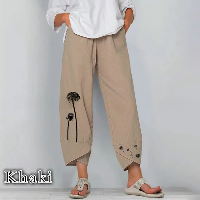 Fashion Solid Color Plant Flower Floral Print Casual Jumpsuit Neutral Loose Khaki - Shop at LoveMi