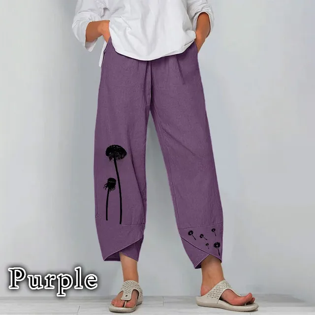 Fashion Solid Color Plant Flower Floral Print Casual Jumpsuit Neutral Loose Purple - Shop at LoveMi