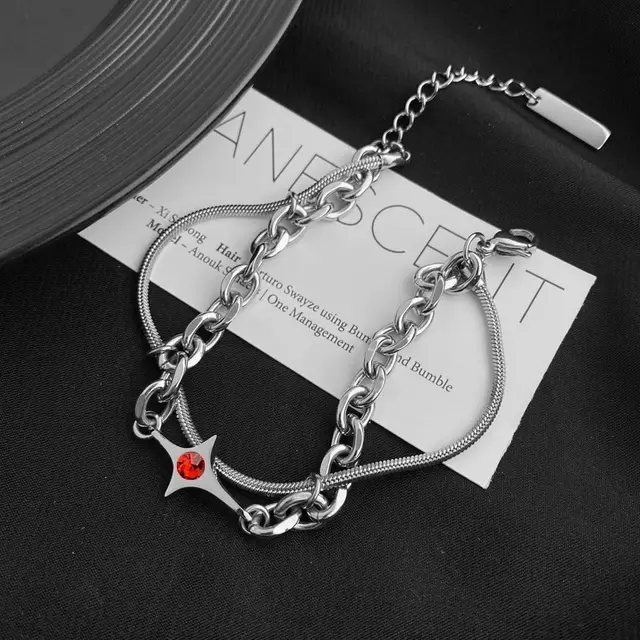 Cross Star Interspersed Double layer Fashion Bracelet Red 18+5Cm - Shop at LoveMi